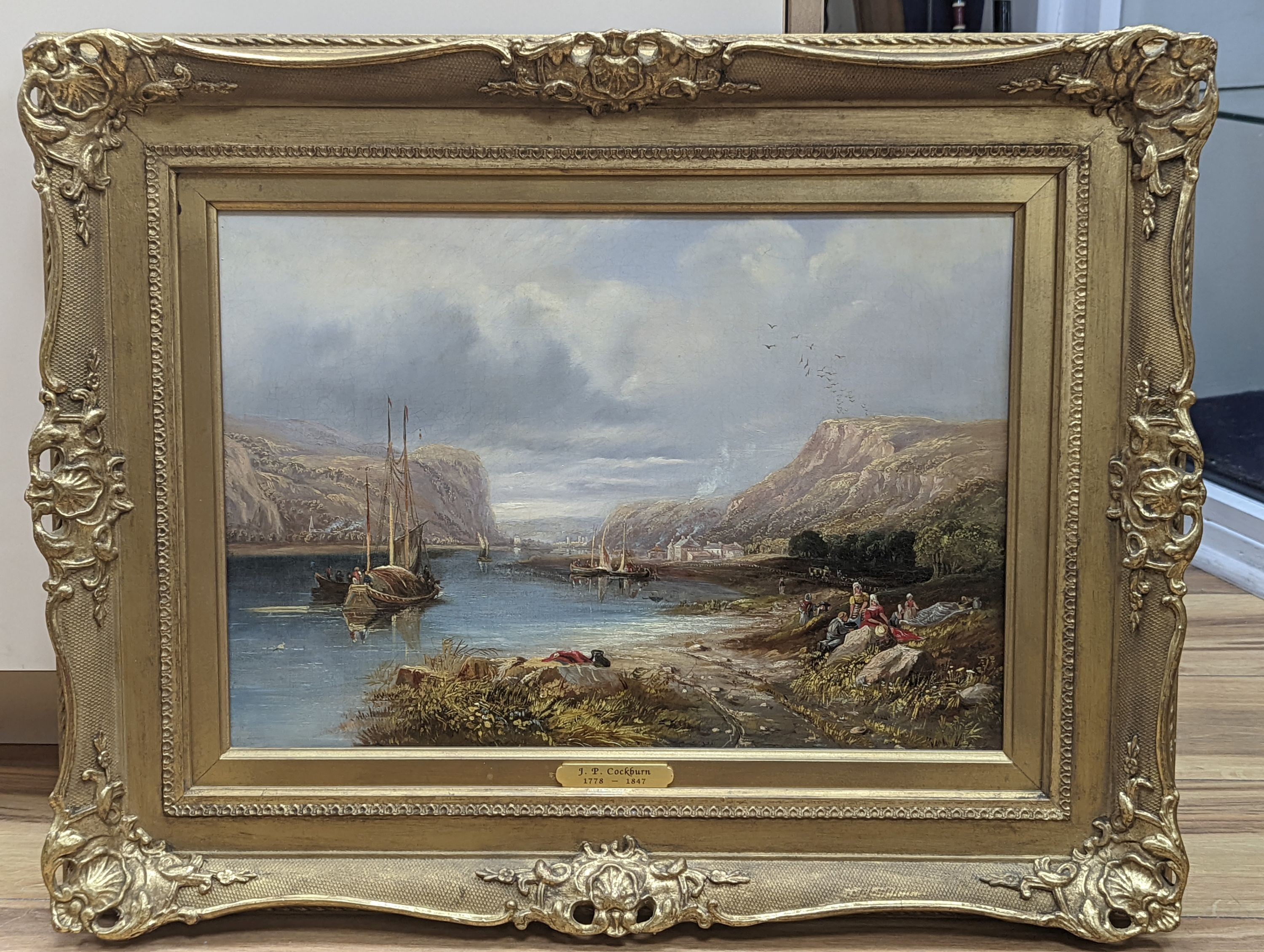 Attributed to James Pattison Cockburn, oil on canvas, lake scene 28.5x41cm
